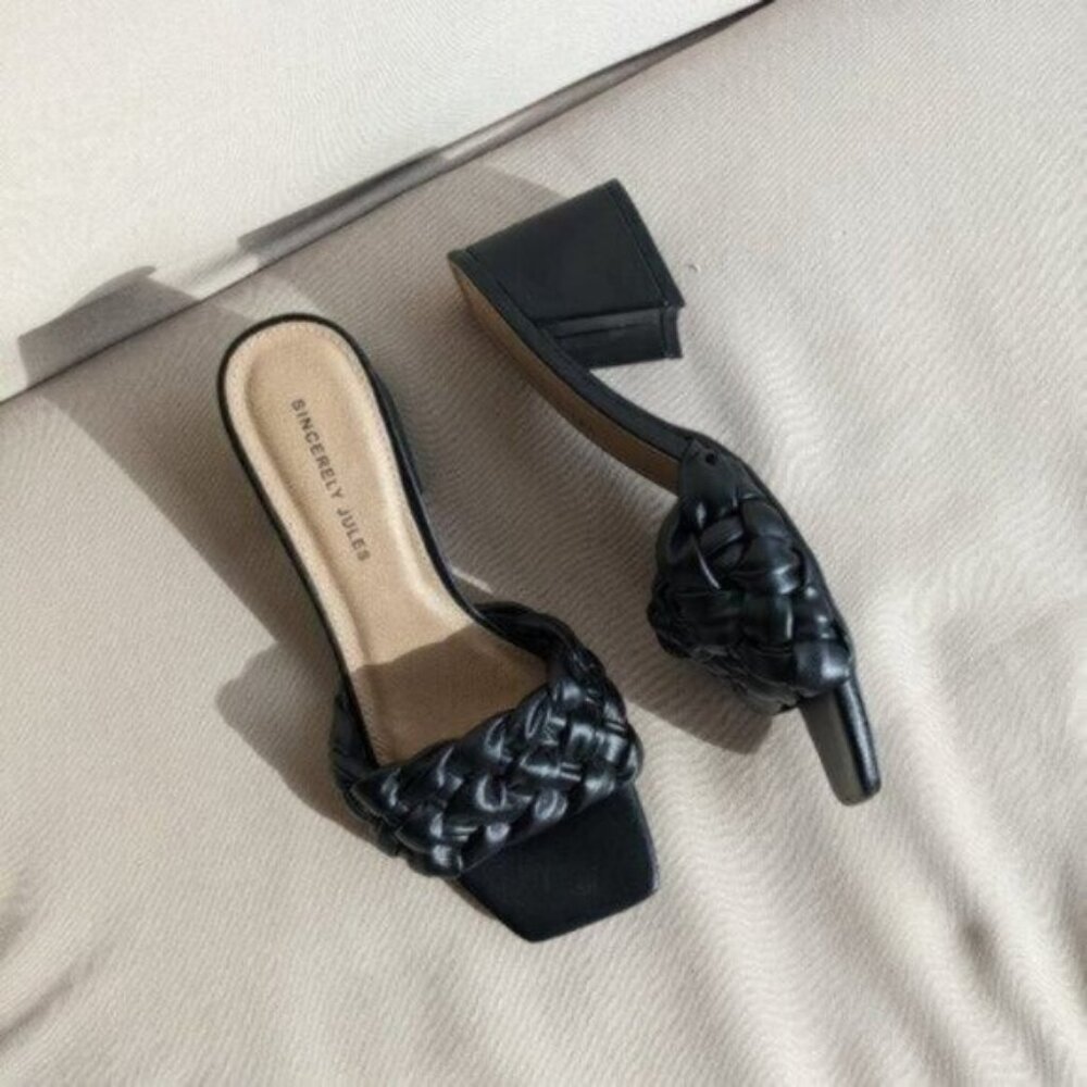Sincerely Jules Twist Braided Square Toe Sandal Heel Size 7 Women
